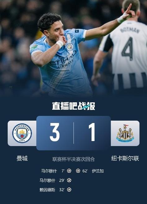 纽卡对阵曼城，伊兰加兜射击柱破门得分