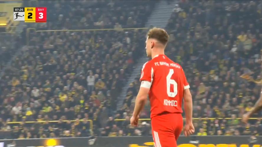 绝杀拿下德比！小贝林解围没顶远，基米希凌空破门，拜仁32多特