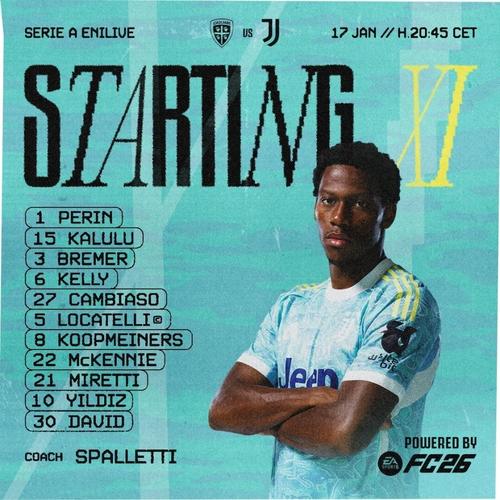 尤文图斯客战罗马名单：伊尔迪兹领衔多名主力缺阵